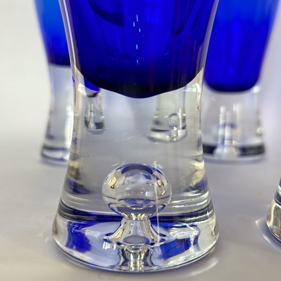 Block Signed Stockholm Crystal 4 Cobalt Blue Air Bubble Bottom Highball Glasses - Picture 4 of 11